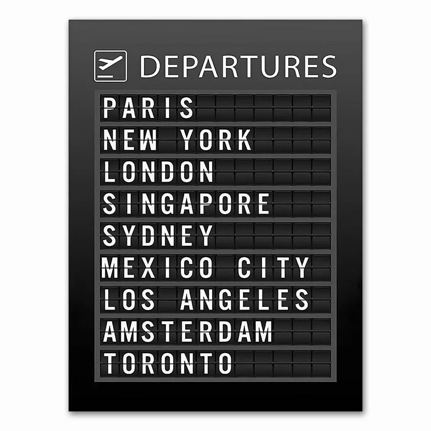 Airport Board Destination Poster Canvas Painting Wall Art Honeymoon Travel Quotes Pictures Home Decoration(Accept Customization)