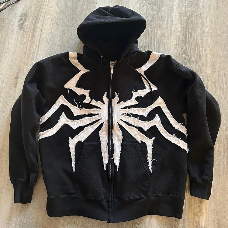VChics Vingate Spider Graphics Plus Velvet Pocket Zip Hoodie