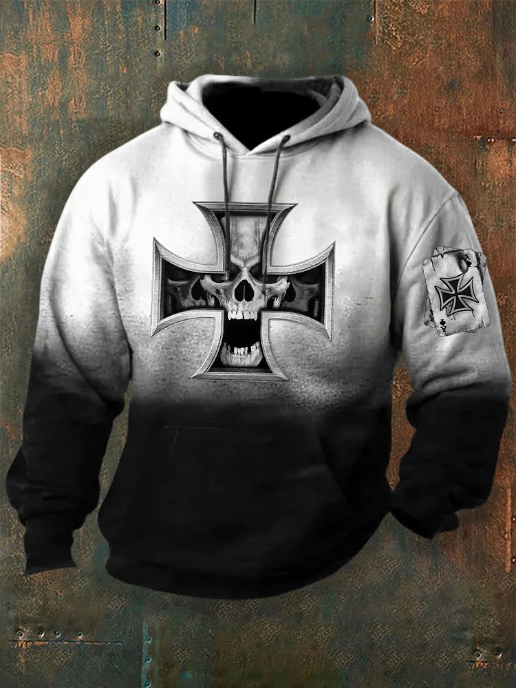 Männer Eisernes Kreuz Schädel gedruckt Langarm Hoodie