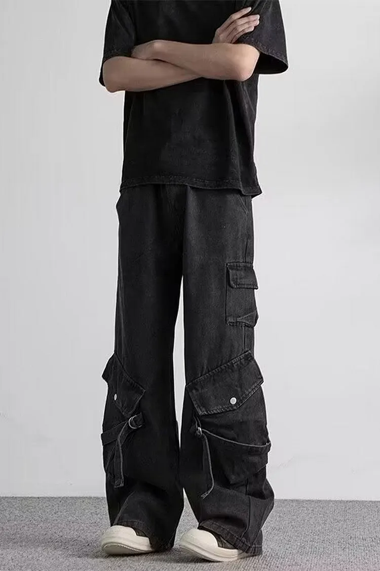Men's Wide Leg Cargo Jeans with Baggy Fit