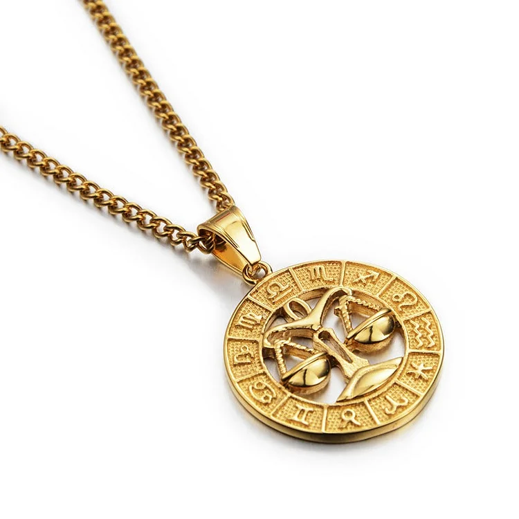 Libra - Zodiac Round Pendant Charm Necklace