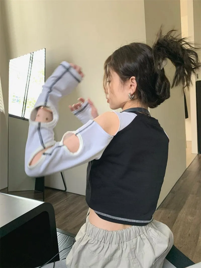 Brownm Cut-Out Crop Top