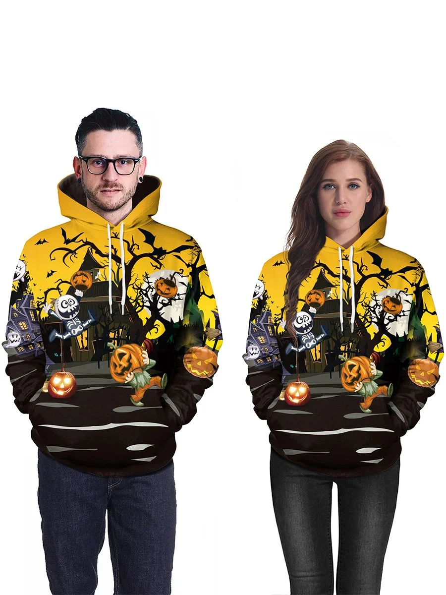 Couple Halloween Costume Hooded Pumpkin Print Hoodie