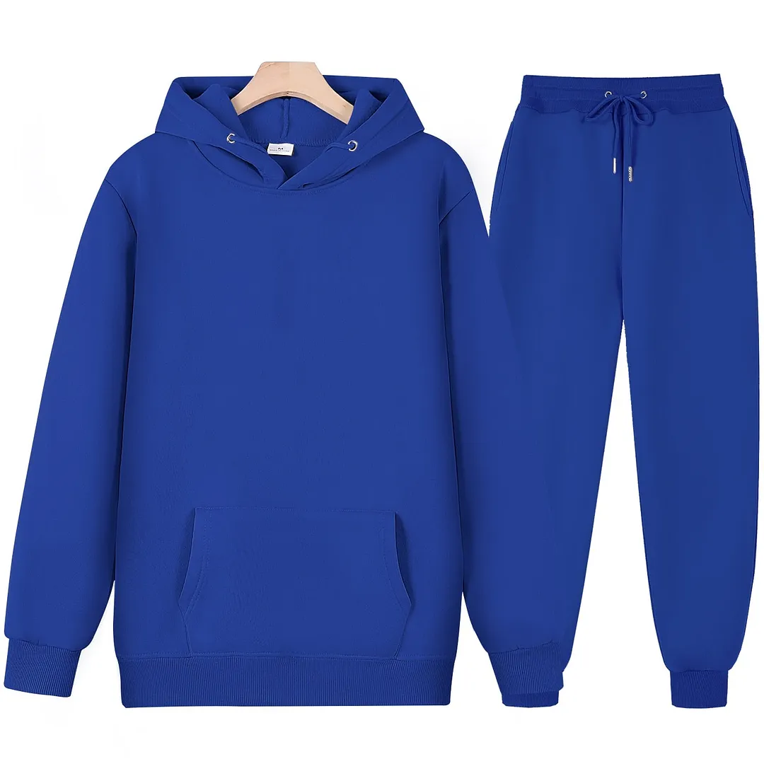 Men's Tracksuit Women Autumn Winter Fashion Fleece Pullovers Casual Sportswear Long Sleeve Solid Loose Hoodies Long Pants Suit