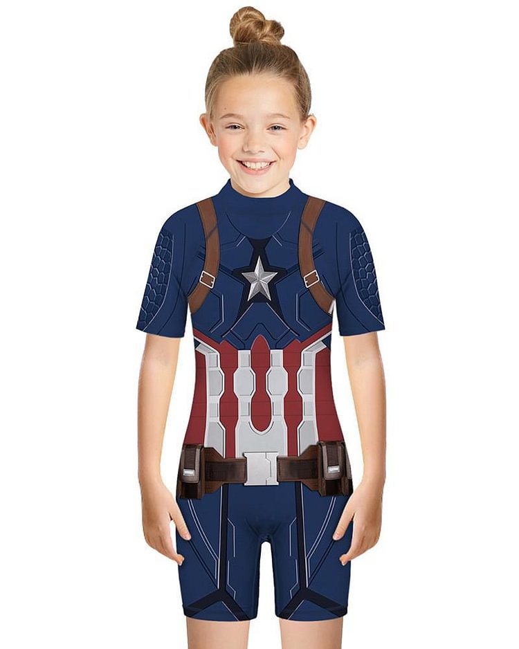 Captain America Printed Girls Boys One Piece Rash Guard Swimsuit-Mayoulove