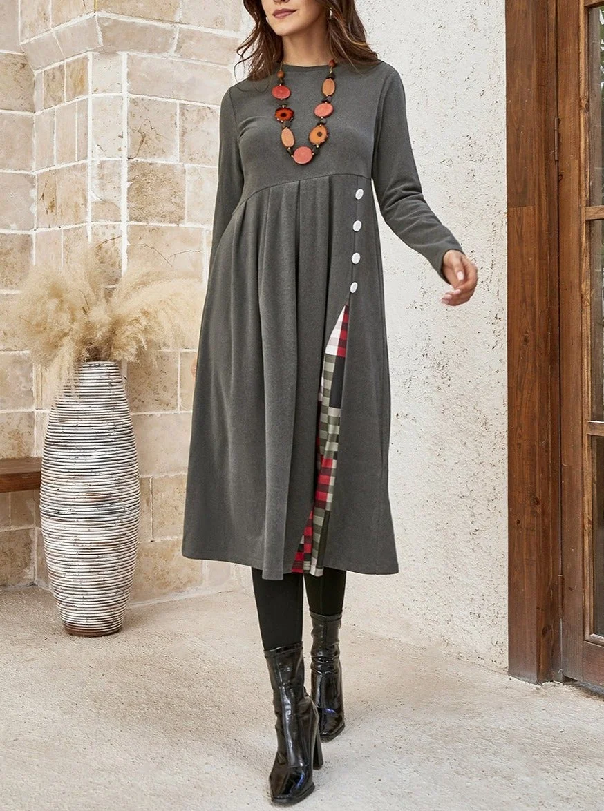 Ladies Geometric Pattern Stitching Casual Dress
