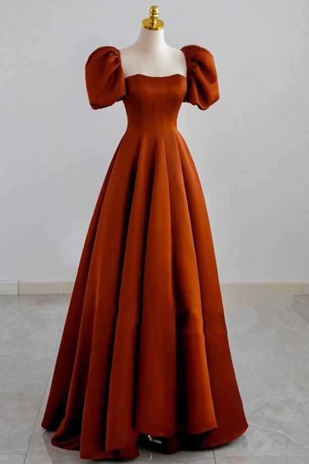 Ovlias Elegant Square Puff Sleeve Tailored A Line Comfortable Prom Dress LY0511