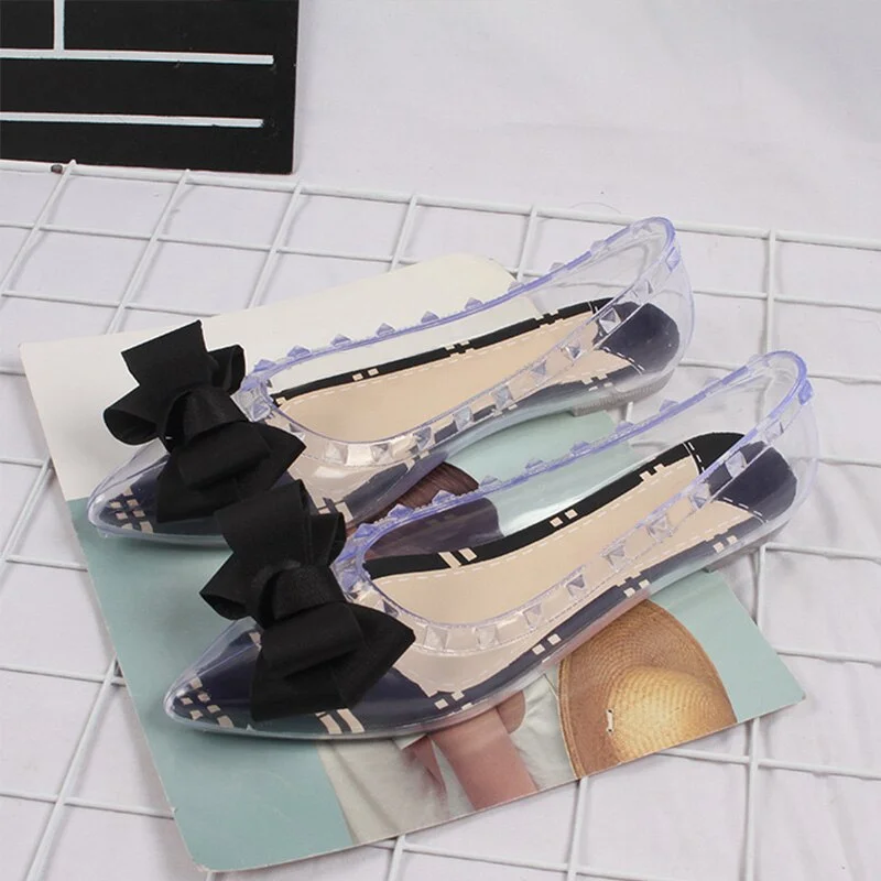 PVC Sandals Ladies Crystal Butterfly Knot Shoes Female Rivet Fashion Woman Casual Sandal 2021 Transparent Summer Cover Heel Shoe