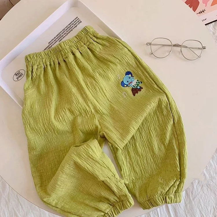 Toddler Linen Embroidered Animal Jogger Pants