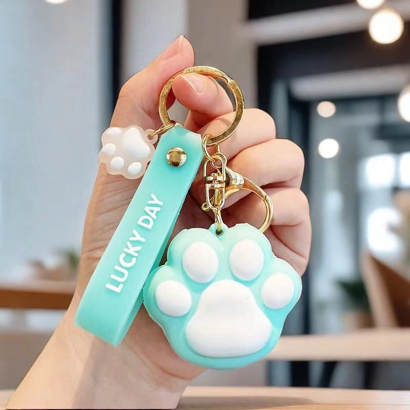 Cute Paw Print Silica Gel Unisex Bag Pendant Keychain