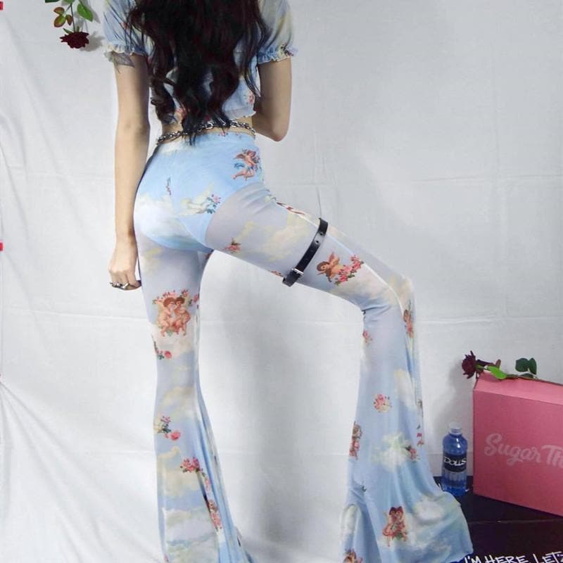Blue Pastel Angel Cupid Flare Pants SP13980