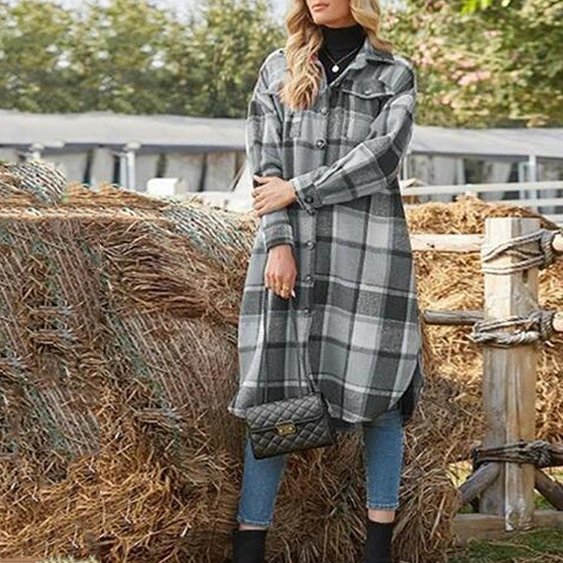 Casual Loose Plaid Long Coat wearshes