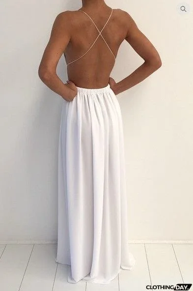 Sexy Halter Deep V Plunge Cross Maxi Dress