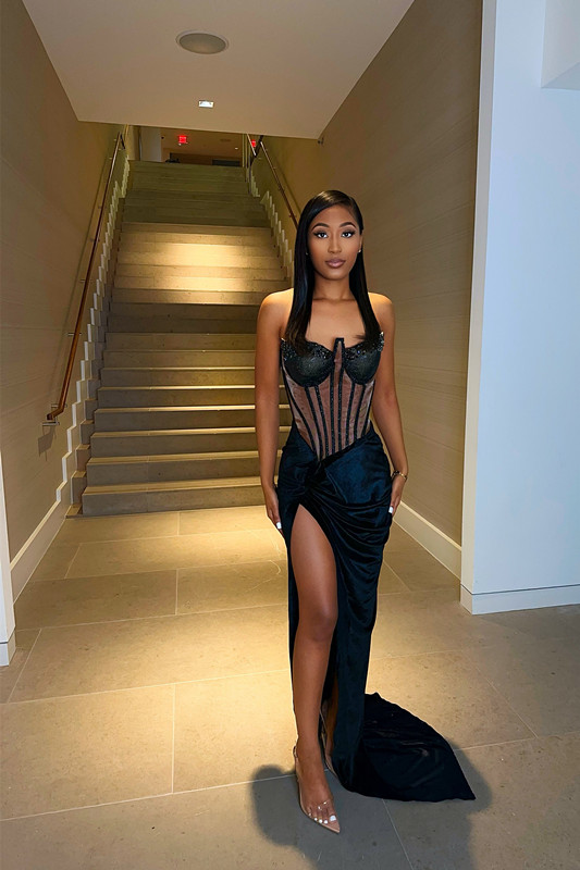 Oknass Glamorous Black Sleeveless Tight Mermaid Strapless Prom Dress With Split On Sale