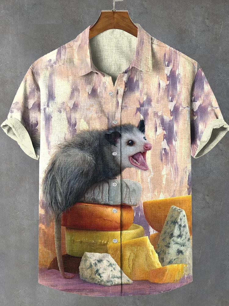 Men's Don't Touch The Cheese Funny Mouse Oil Painting Print Shirt