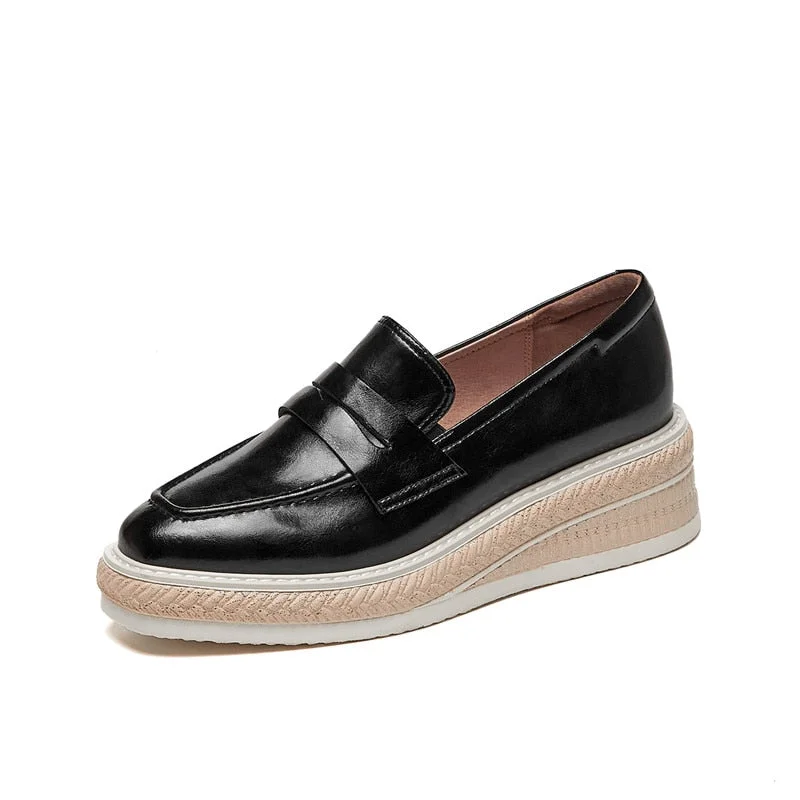 Genuine Leather Women&#39;s Shoes Fashion Spring/autumn Loafers Flat Shoes Round Toe Platform Shoes Handmade Shoes Woman Size 34-42