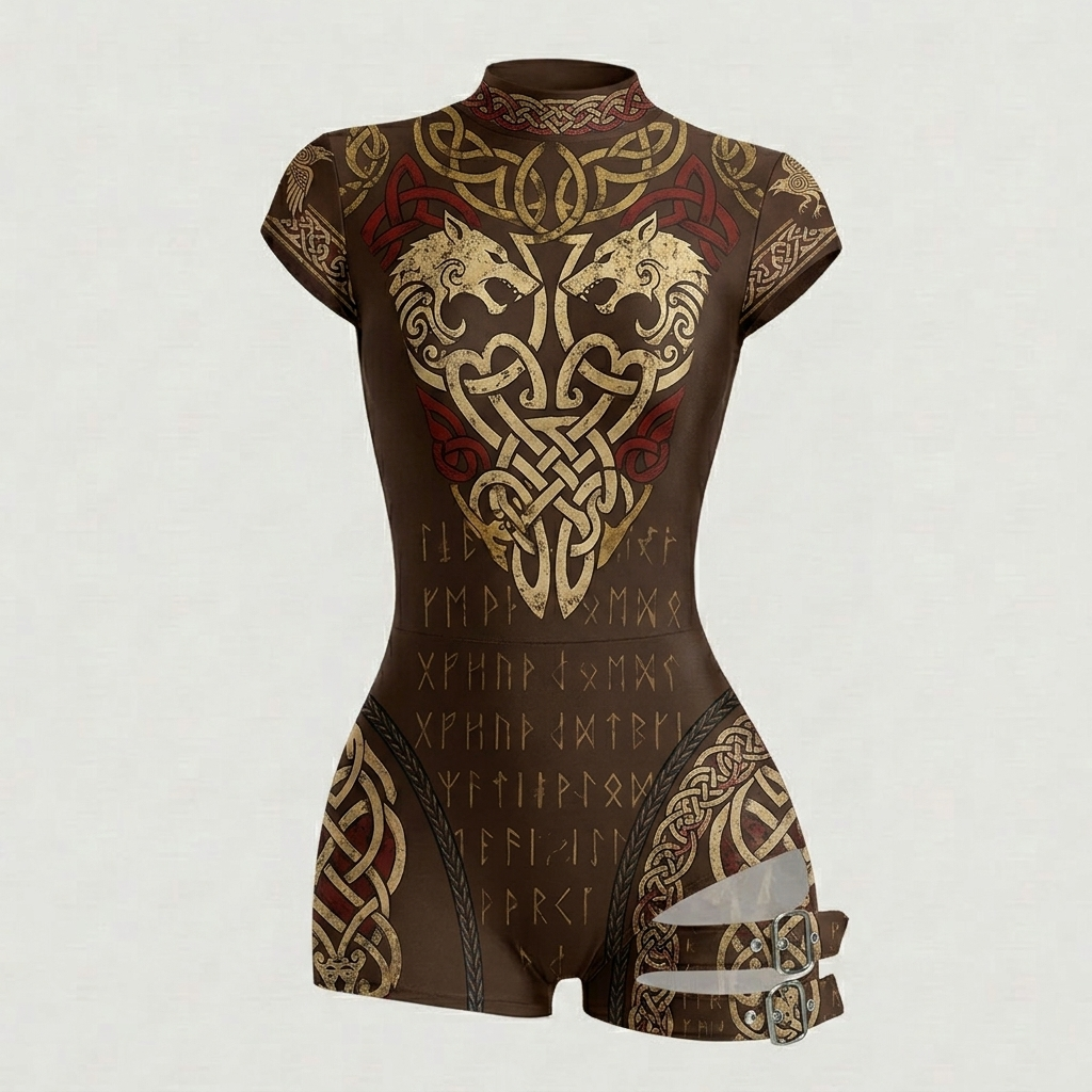 Viking-Style Tight-Fitting Swimsuit Bodysuit