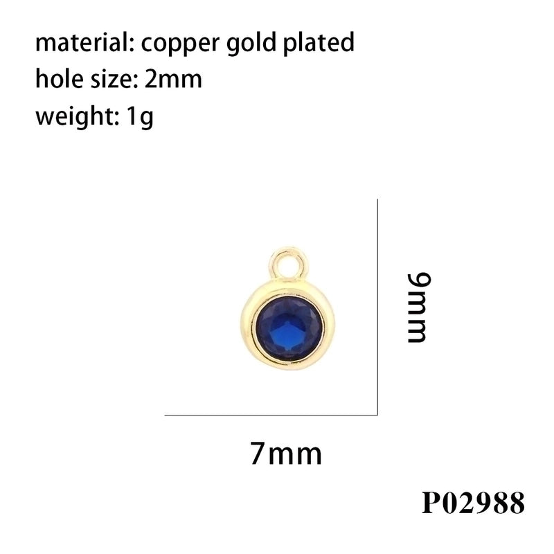 Minimalist Round Copper Plating Inlay Zircon 18k Gold Plated Charms