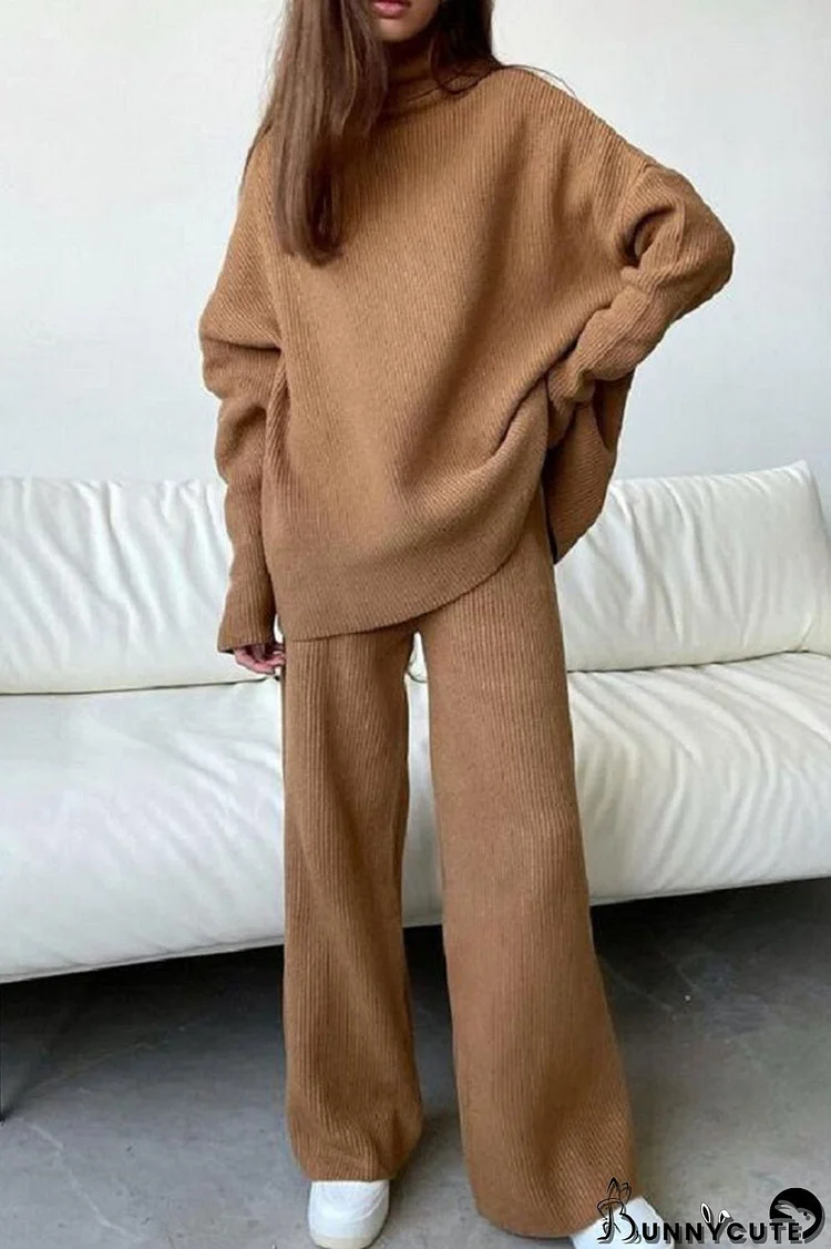 Casual Solid Patchwork Turtleneck Long Sleeve Two Pieces