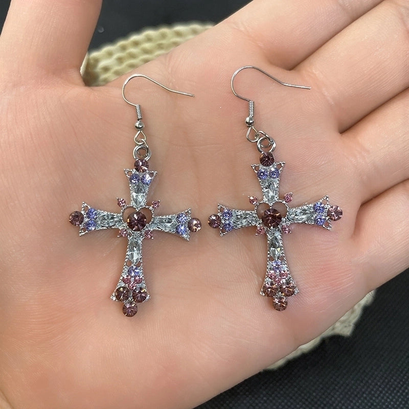 Bohemian Style Crystal Diamond Color Cross Earrings  Fashion Holiday Jewelry Earrings Spot
