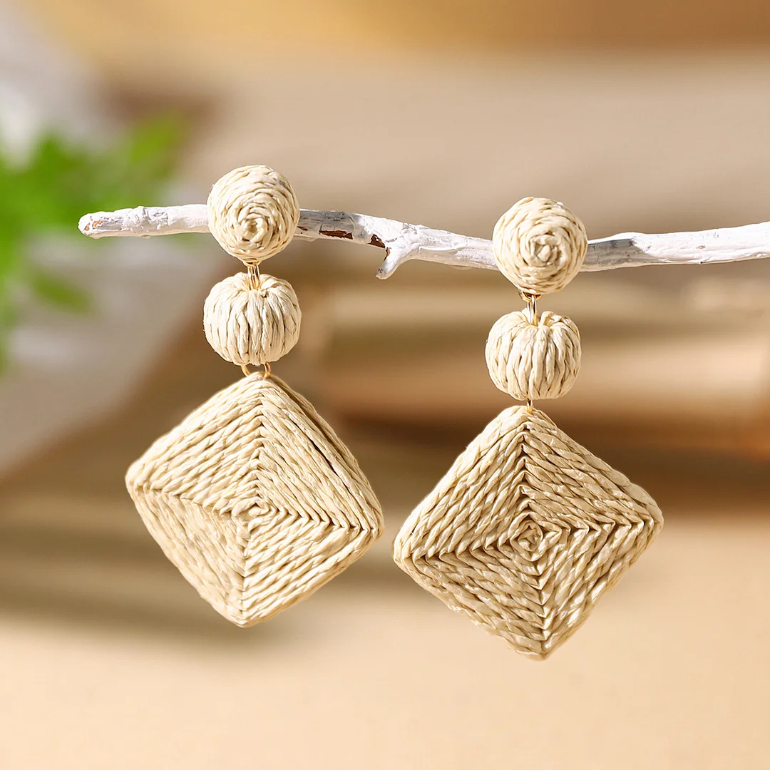 Women's Holiday Bohemian Style Raffia Hand-woven Earrings