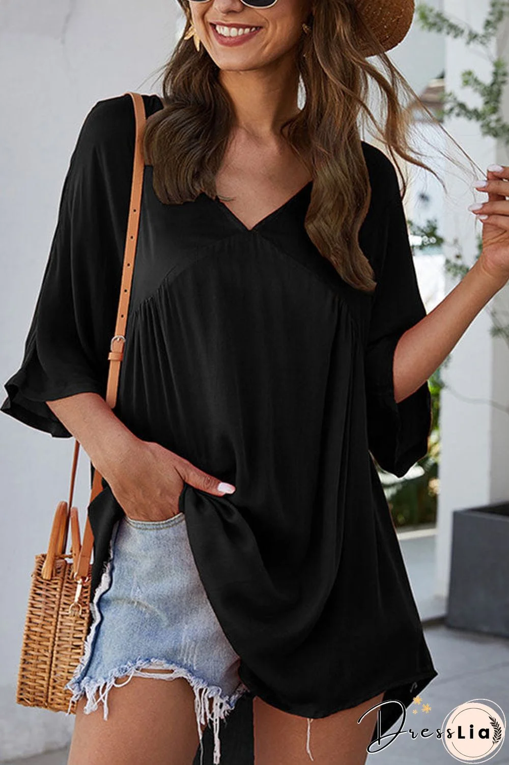 Plain V Neck Loose Dress