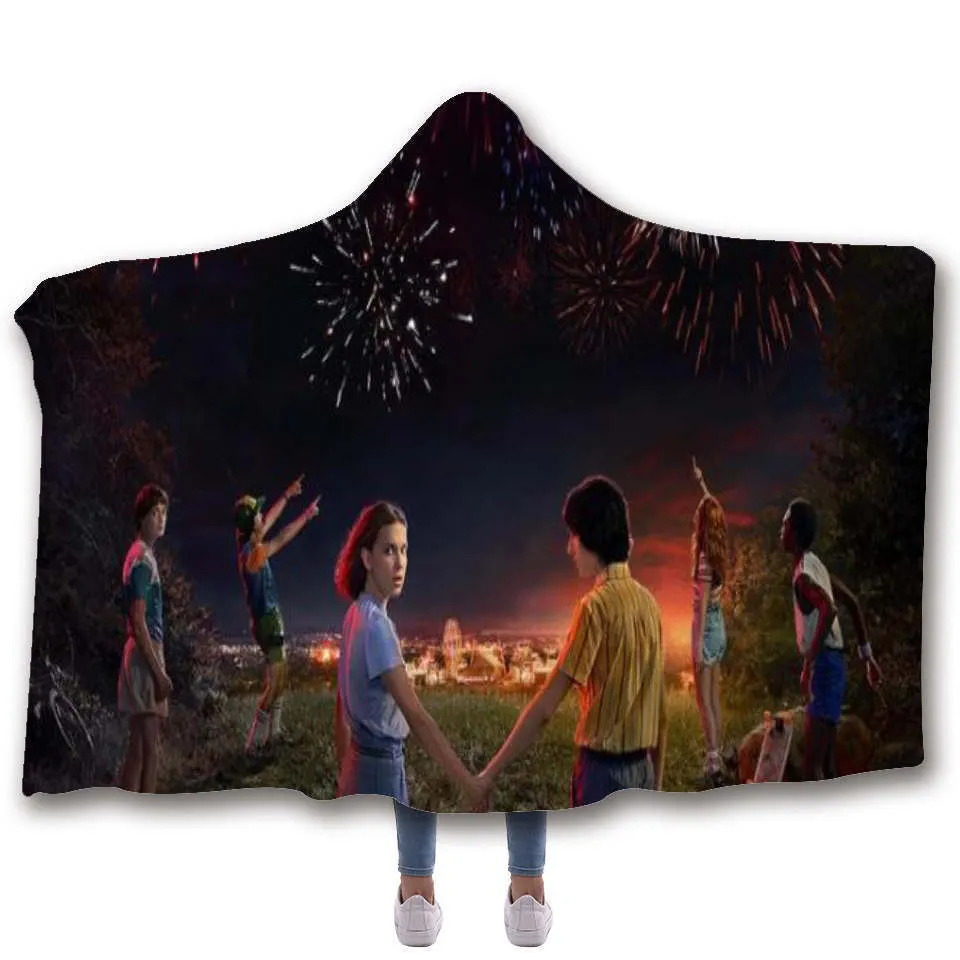 Stranger Things Hooded Blanket For children Sherpa Fleece Hoodie Blanket For Sofa Microfiber Mantle Throw Blanket For Travel