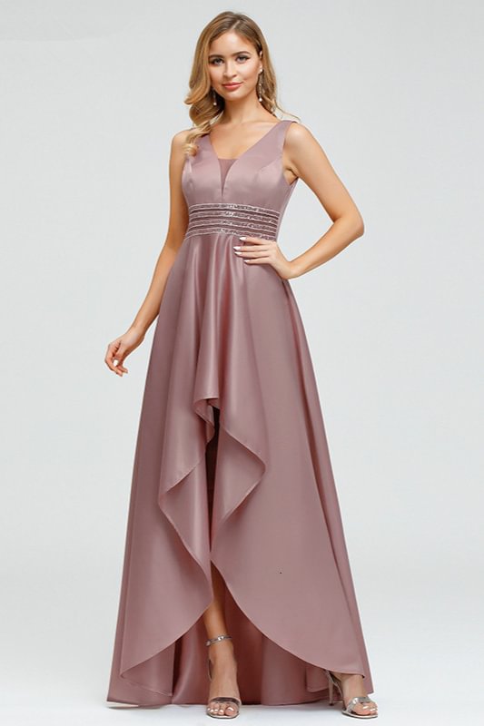gorgeous v-neck sleeveless long prom dress with ruffles