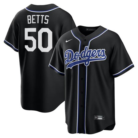Men's Los Angeles Dodgers #50 Mookie Betts  Black Lights Out Replica Player Jersey