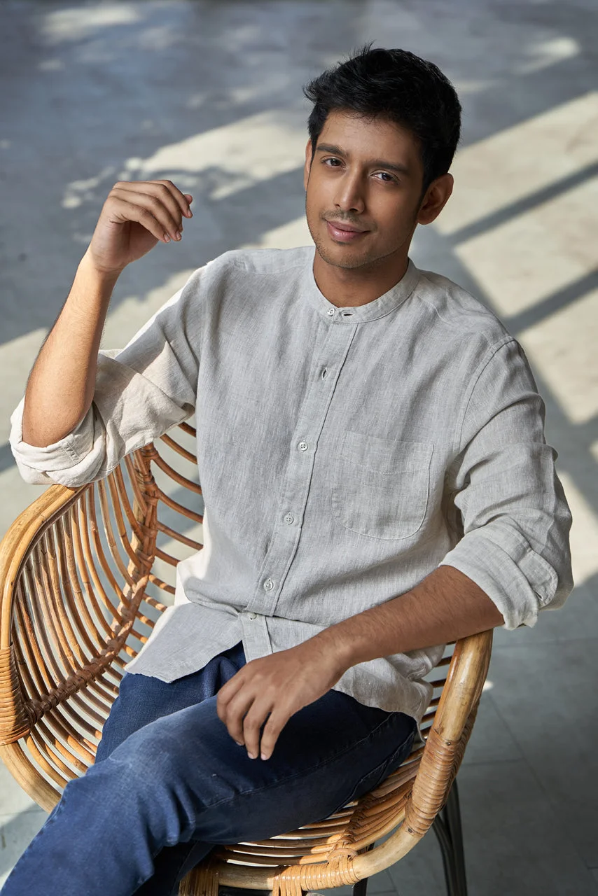 Chinese Collar Khakhi Shirt