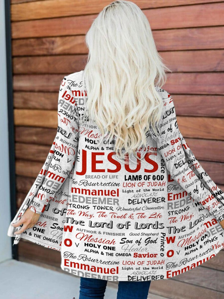 Women's Jesus Print Casual Cardigan