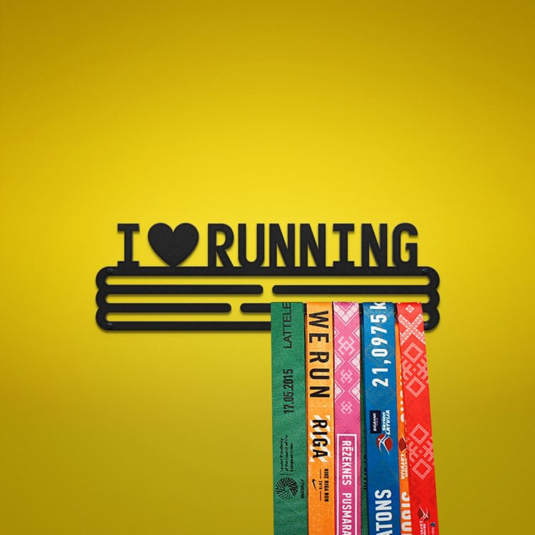 I LOVE RUNNING Medal Hanger Display – Powder coated (matte black) – Medium / 300mm / 30 Medals