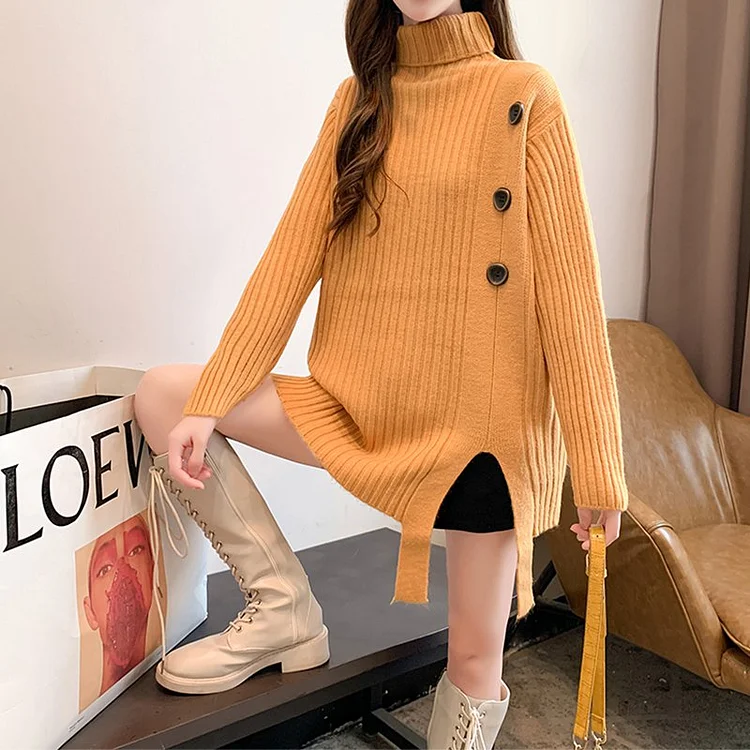 Casual Knitted Plain Slit Sweater QueenFunky