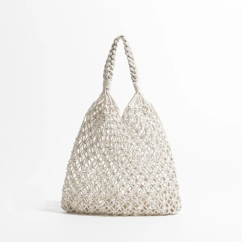 MABULA Elegant Straw Woven Shoulder Hobo Purses Fishing Net Handmade Beach Travel Handbag 2022 Summer Shopper Grocery Bags