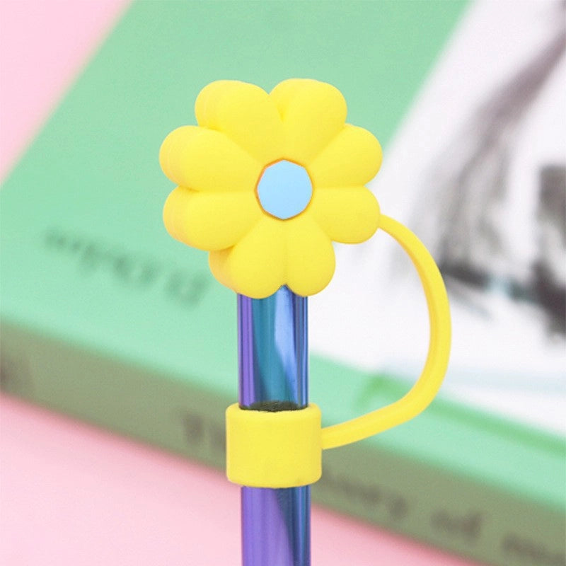 5 Pieces Silicone Straw Cap Flower Cartoon Baiyun Cup Straw Protective Cover Dust Plug 10mm
