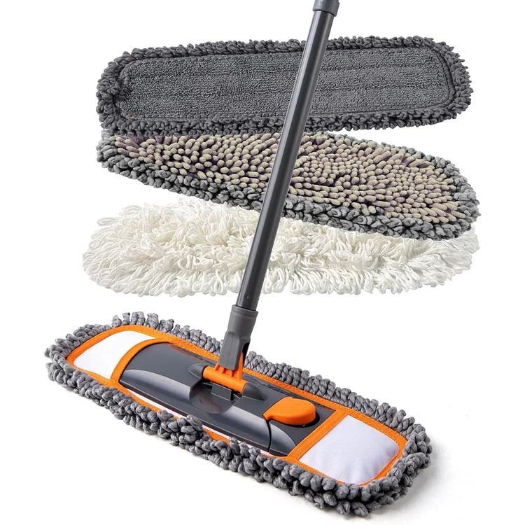 Mops for Floor Cleaning with 3 Different Washable Mop Pads and Extendable 55&rdquo; Long Handle, Multifunction Dust Mop for Hardwood,Marble,Tile Floor Mopping,Orange