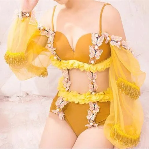 [Reservation]Yellow Falbala Butterfly Bikini Swimsuit SP1812056