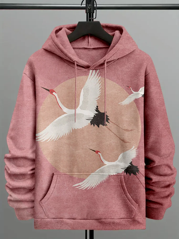 Men's Flying Cranes Japanese Art Comfy Hoodie