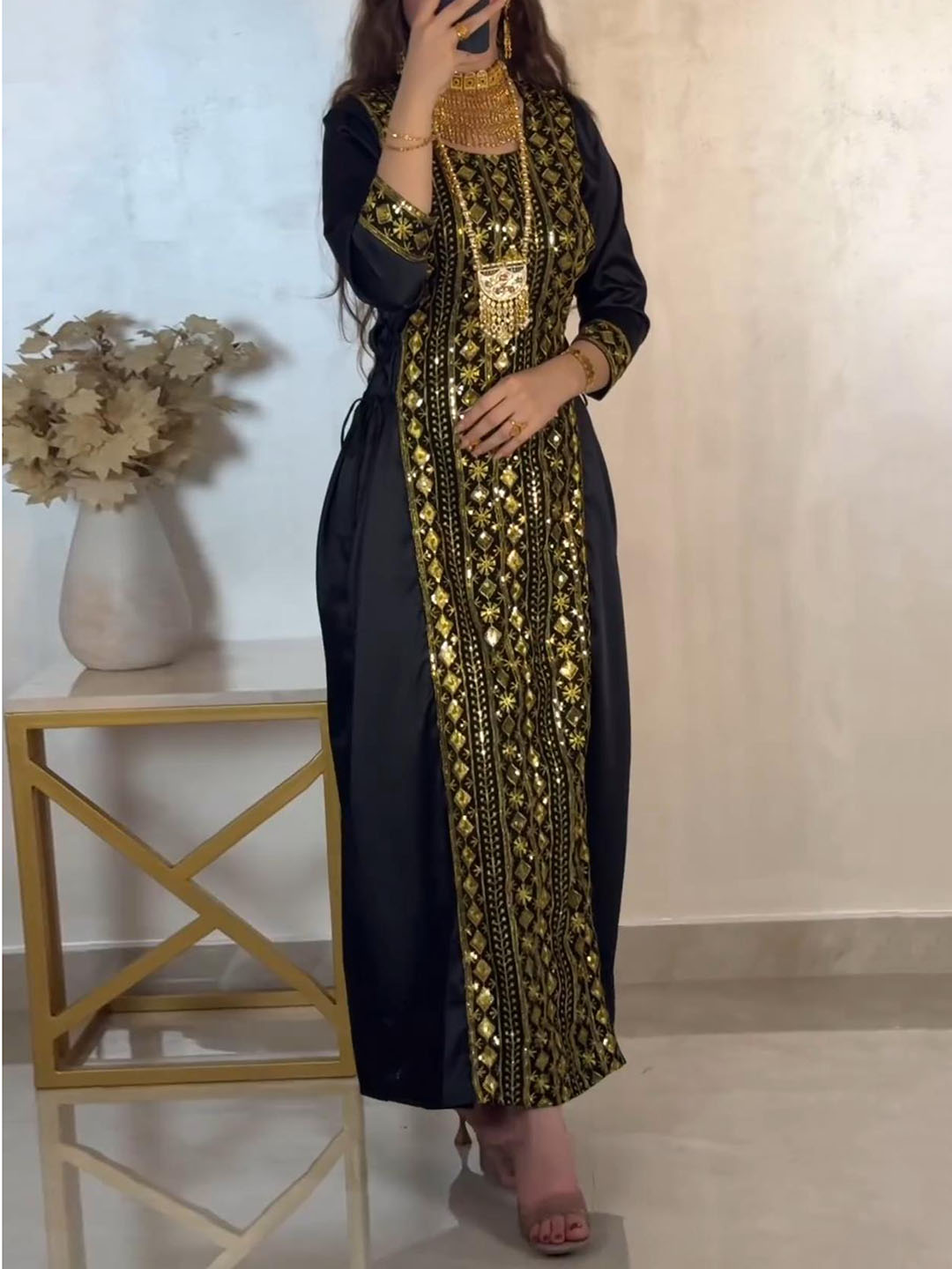Elegant Embroidered Sequin Patchwork Tie-waist Dress | Oxredo Shop Ramadan Sale