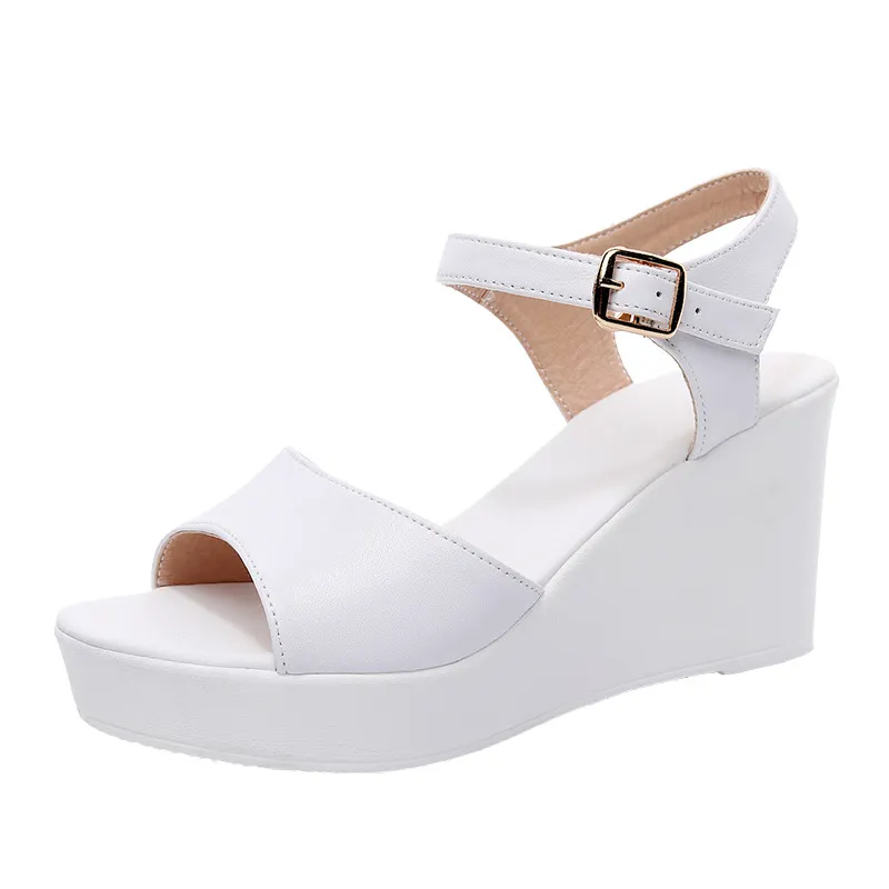 Breakj Breakj Toe-Word High Heels 8CM Slope And Women's Waterproof Table Comfortable Loose Cake 33-43 Black Hollow Sandals
