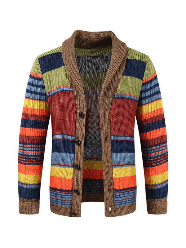 Mature Men Fashion Button Casual Color Striped Cardigan
