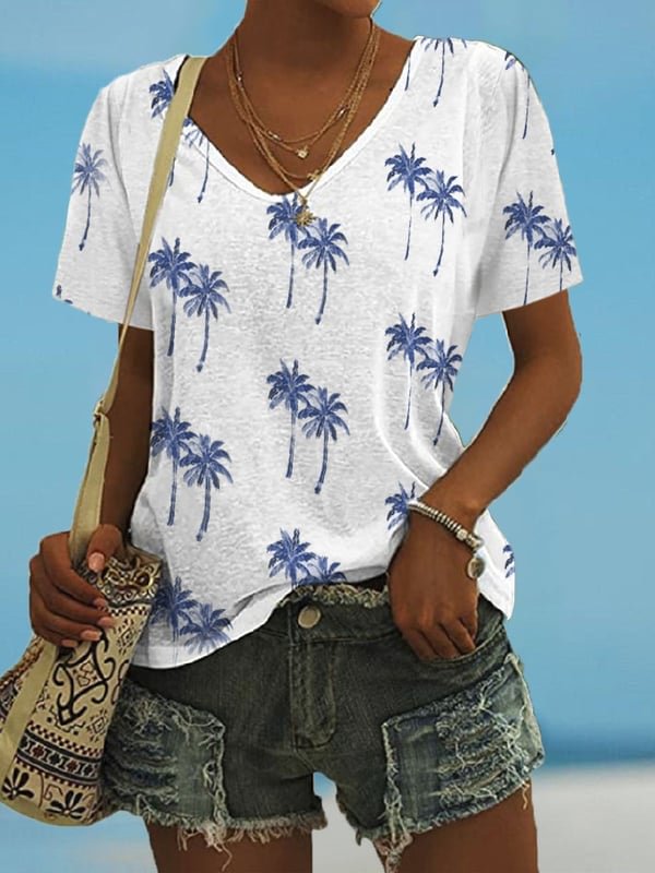 Women's Coconut Tree Print Casual T-Shirt
