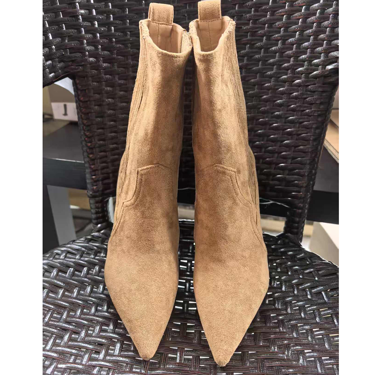 80mm Women's Heels Boots Red Bottom Khaki Suede Ankle Boots-MERUMOTE