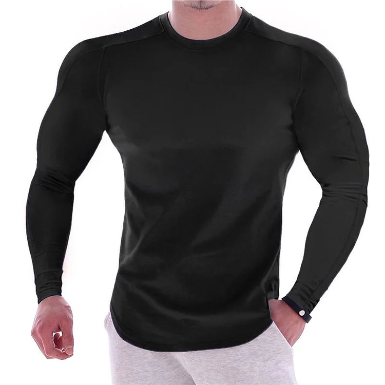 Men's casual solid color sport long sleeve muscle shirt