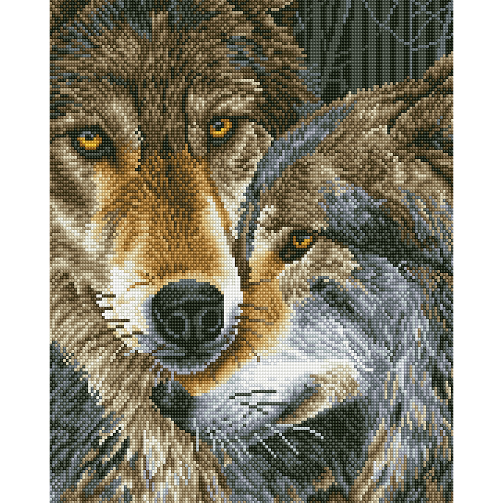 

30*40CM - Round Drill Diamond Painting - Two Wolves, 501 Original