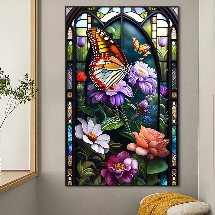 5D Stained Glass hot air Balloon with Butterfly Diamond Painting