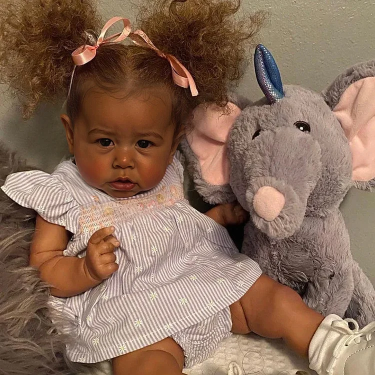 [New Type of Adoption]12" African American Baby Doll Girl Nellie with Hand-Rooted Curly Brown Hair and Precious Gift