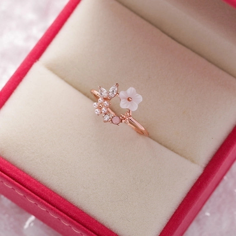 Minimalist Flower Copper Inlay Zircon Rings