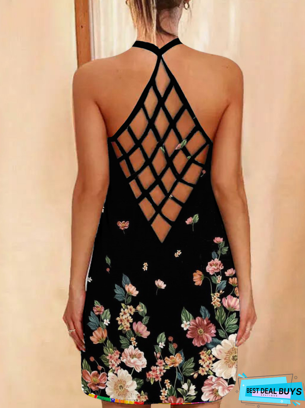 New Printed Sexy Hollow Neck Slim Dress Women In Summer