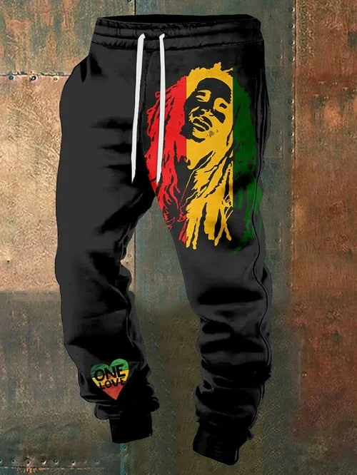 Reggae Lion Print Elastic Waist Tie Sweatpants